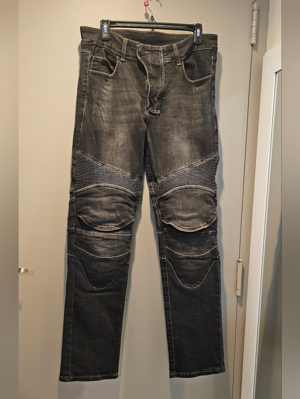 Stretchy CTBQITOM Motorcycle Jeans Men's Black Washed Moto Jeans
